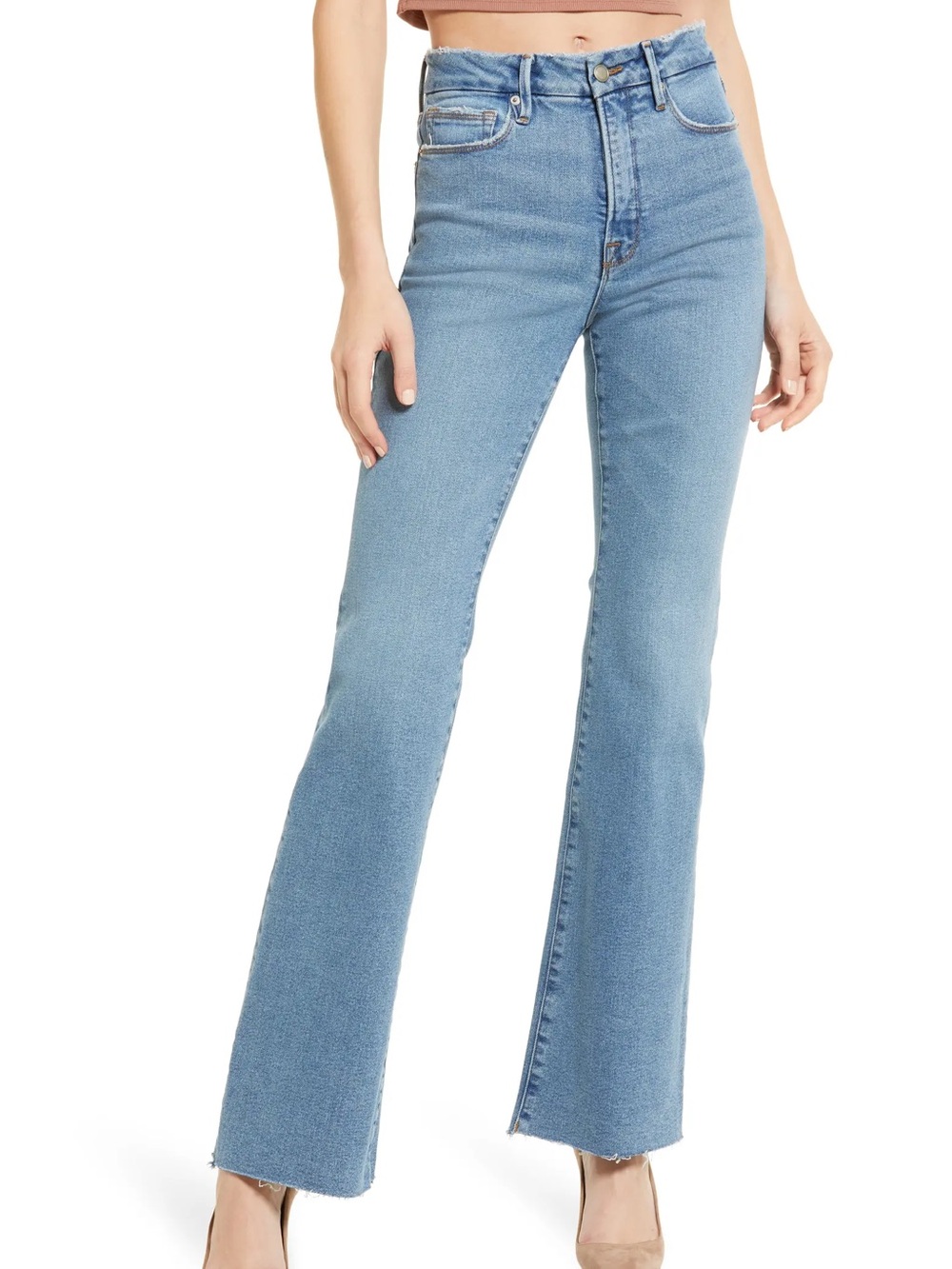 Good American Good Classic Boot Jeans Light Indigo Wash Flare - Size 4 27